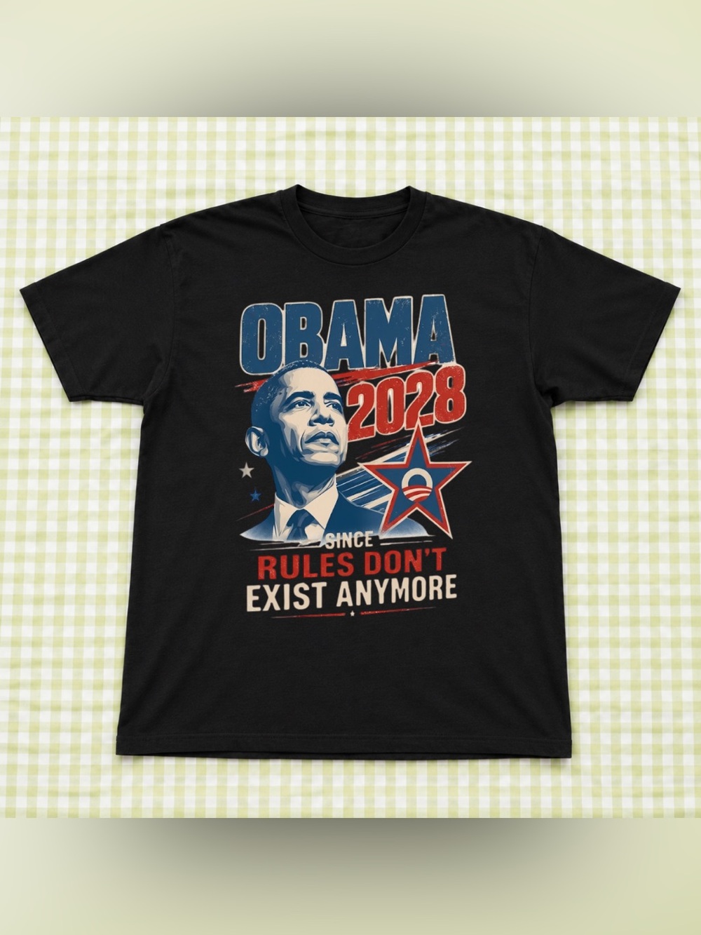 Black Graphic Obama Crewneck T-Shirt - 2028 Campaign Design